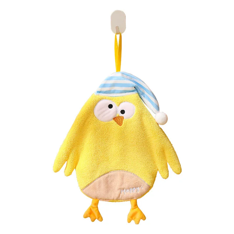 Cute Cartoon Plush Hanging Hand Towel for Kids – Absorbent Quick-Dry Kitchen Washcloth, Funny Animal Shaped Dishcloth with Loop, Soft Coral Fleece Drying Towel for Home Use